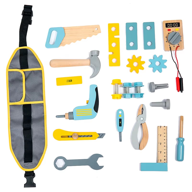 68 Montessori Wooden Repairman Game Tools Boy Toy Simulation Chainsaw Wrench Repair Kits Role Play Educational Toys for Children