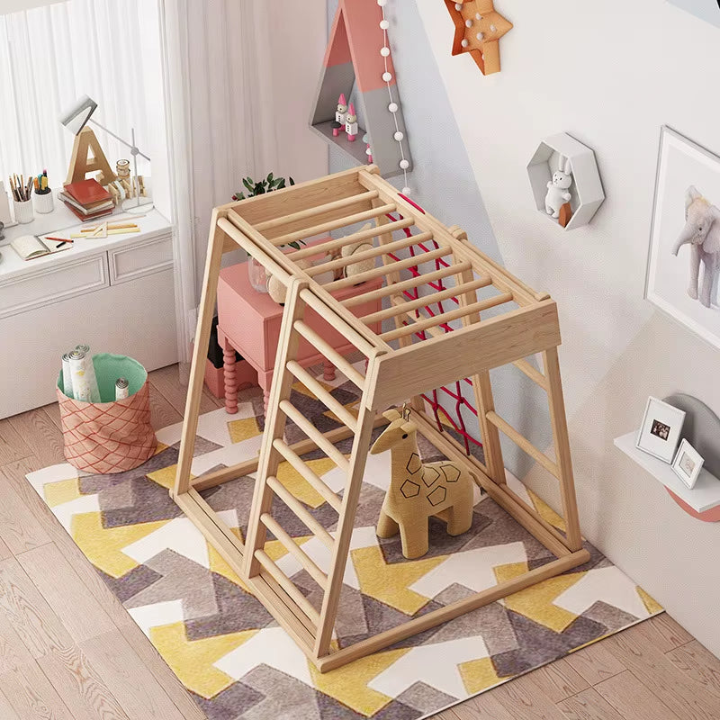 Baby Sense Training Equipment Children'S Solid Wood Climbing Frame Home Swing Ring Combination Frame Wooden Indoor Slide