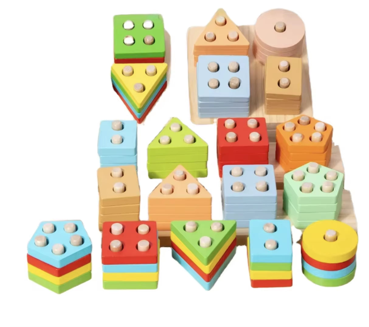 Montessori Educational Toys 1-3 Year Old Boys Girls Wooden Stacking Blocks Color Recognition Puzzles Quality PC Perfect Gift