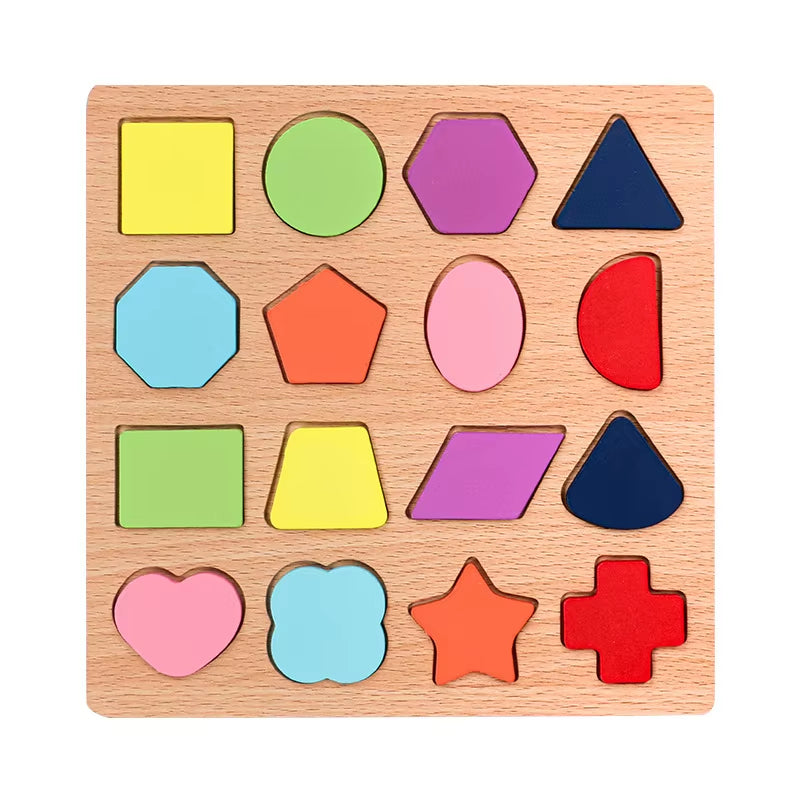 Children'S Geometric Puzzle Baby Cognitive Early Childhood Wooden Puzzle Matching Board Building Toys