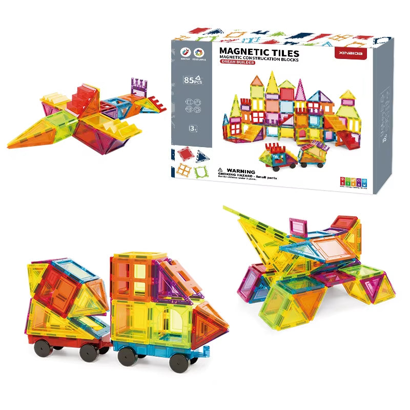 Toddler Kids Educational Toys 3D DIY Magnet Blocks Set Clear Magnetic Building Block Tiles for Children