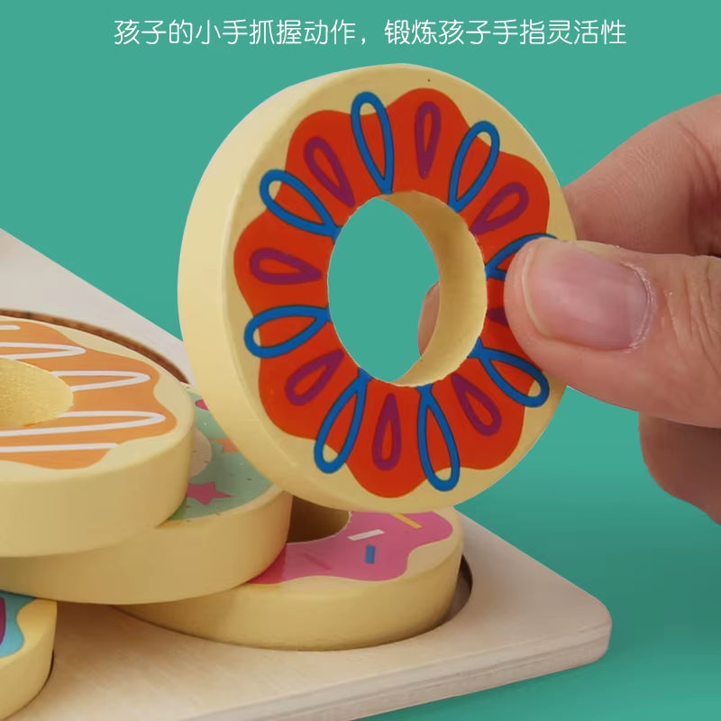 Wooden Children'S Donuts Paired with Color Puzzle Toys