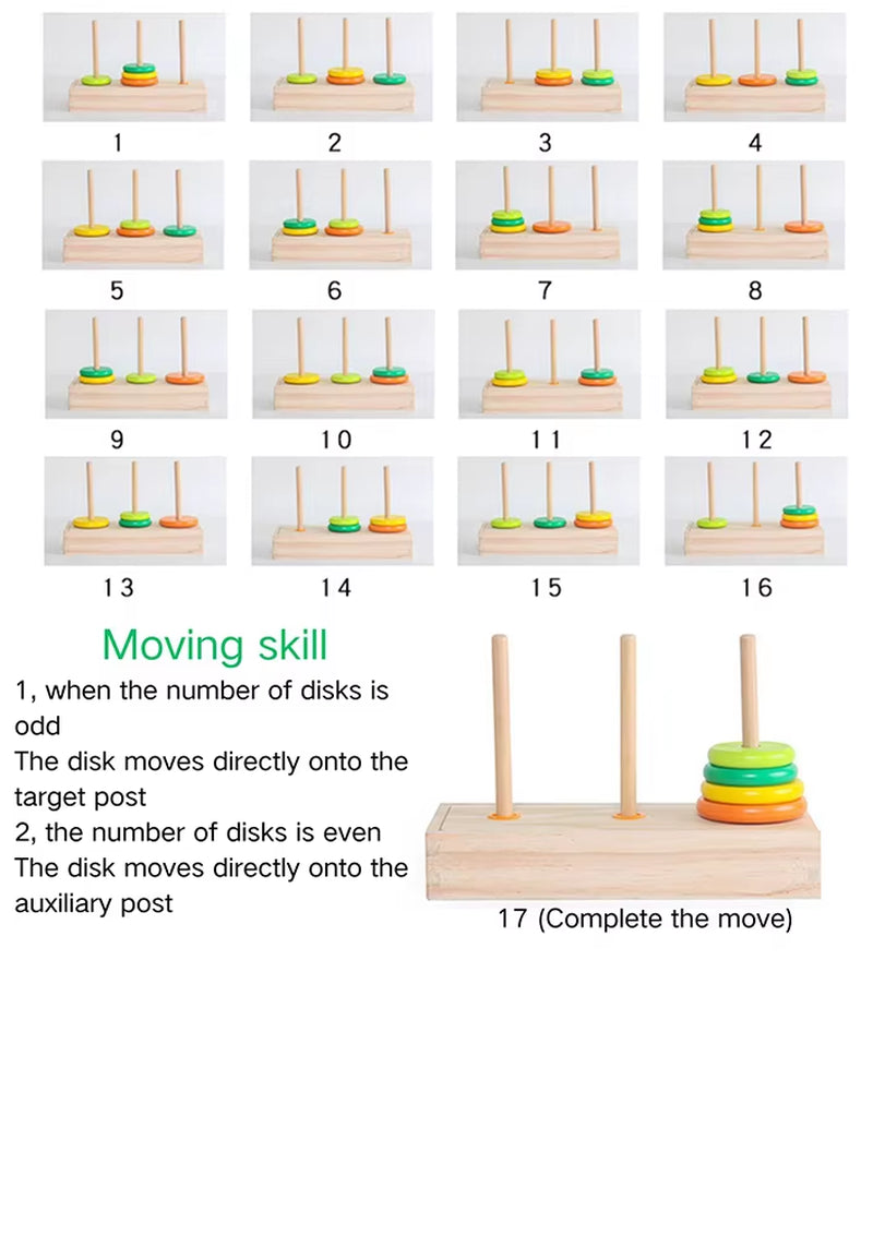 Wooden Stacked Toys Wooden Colorful Jigsaw Puzzles with Storage Box Montessori Stacking Toy Mathematics Teaching Aids