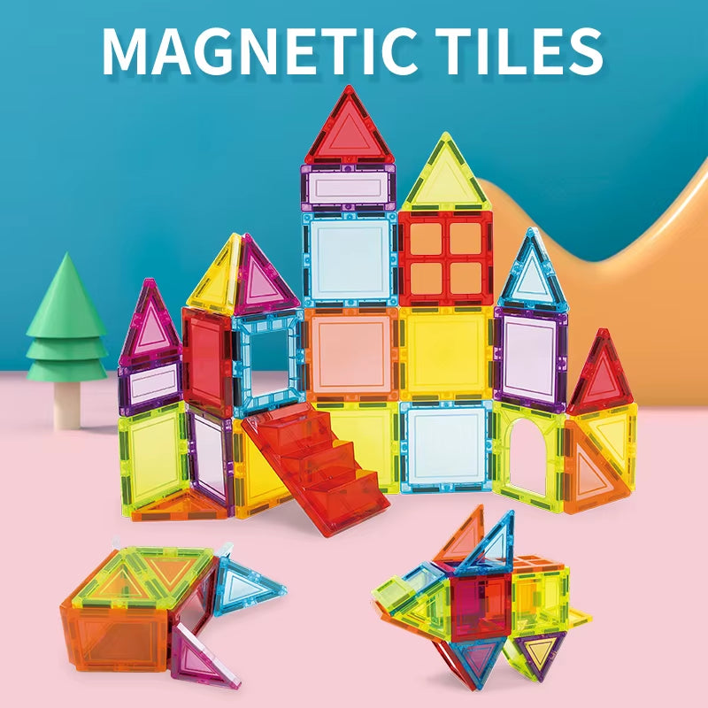 Toddler Kids Educational Toys 3D DIY Magnet Blocks Set Clear Magnetic Building Block Tiles for Children