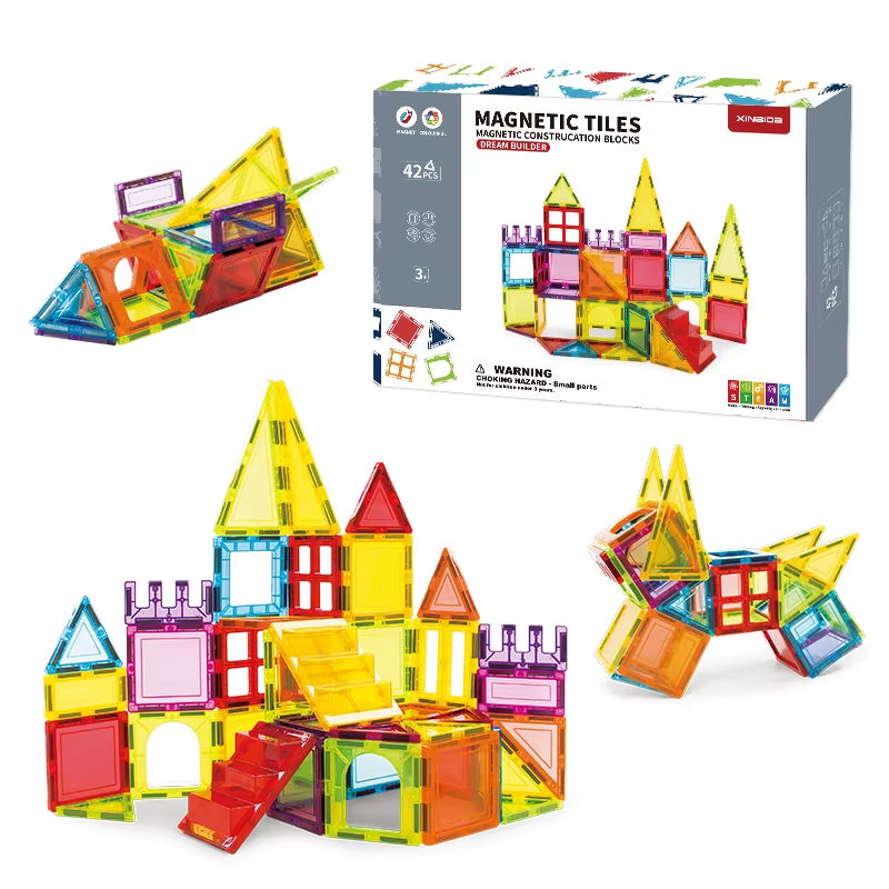 Toddler Kids Educational Toys 3D DIY Magnet Blocks Set Clear Magnetic Building Block Tiles for Children