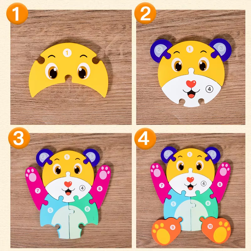 Cute Dog Wooden Puzzle Toys Animal Jigsaw Puzzles Montessori Toys Learning Educational Christmas Birthday Gifts Children Toys