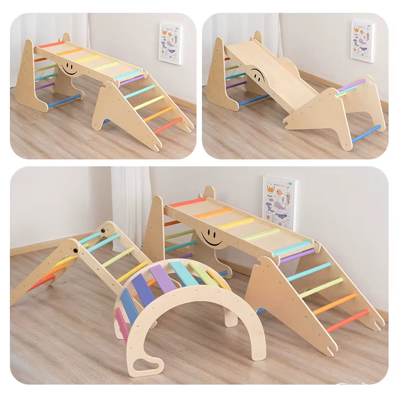 Montessori Wooden Learning Tower Foldable Toys Slide Indoor Combination Climbing Frame for Kids Toddlers