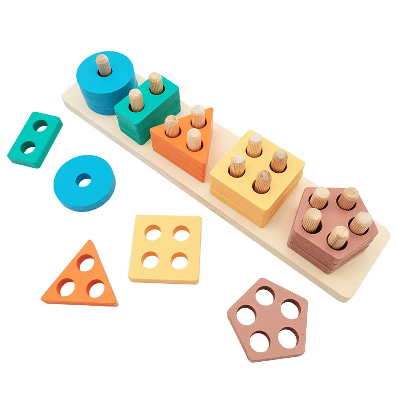 Montessori Educational Toys 1-3 Year Old Boys Girls Wooden Stacking Blocks Color Recognition Puzzles Quality PC Perfect Gift