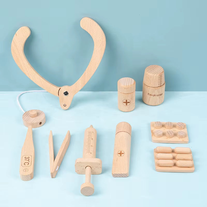 Montessori Children'S Cosmetic Toys Wooden Kids Doctors Tool Box Constructor Doctor Play Set for Kid Game Child Development Toys