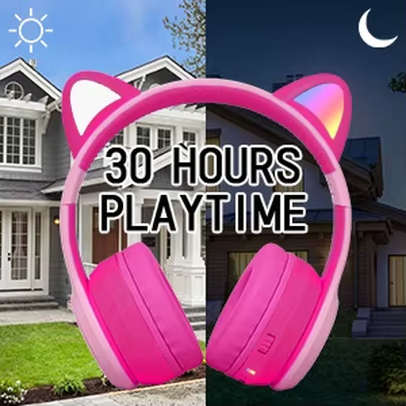 Eson Kids' Comfortable Ergonomic On-Ear Headphones Cute Light-Up Design with 1.5H Battery Life and LED Battery Indicator