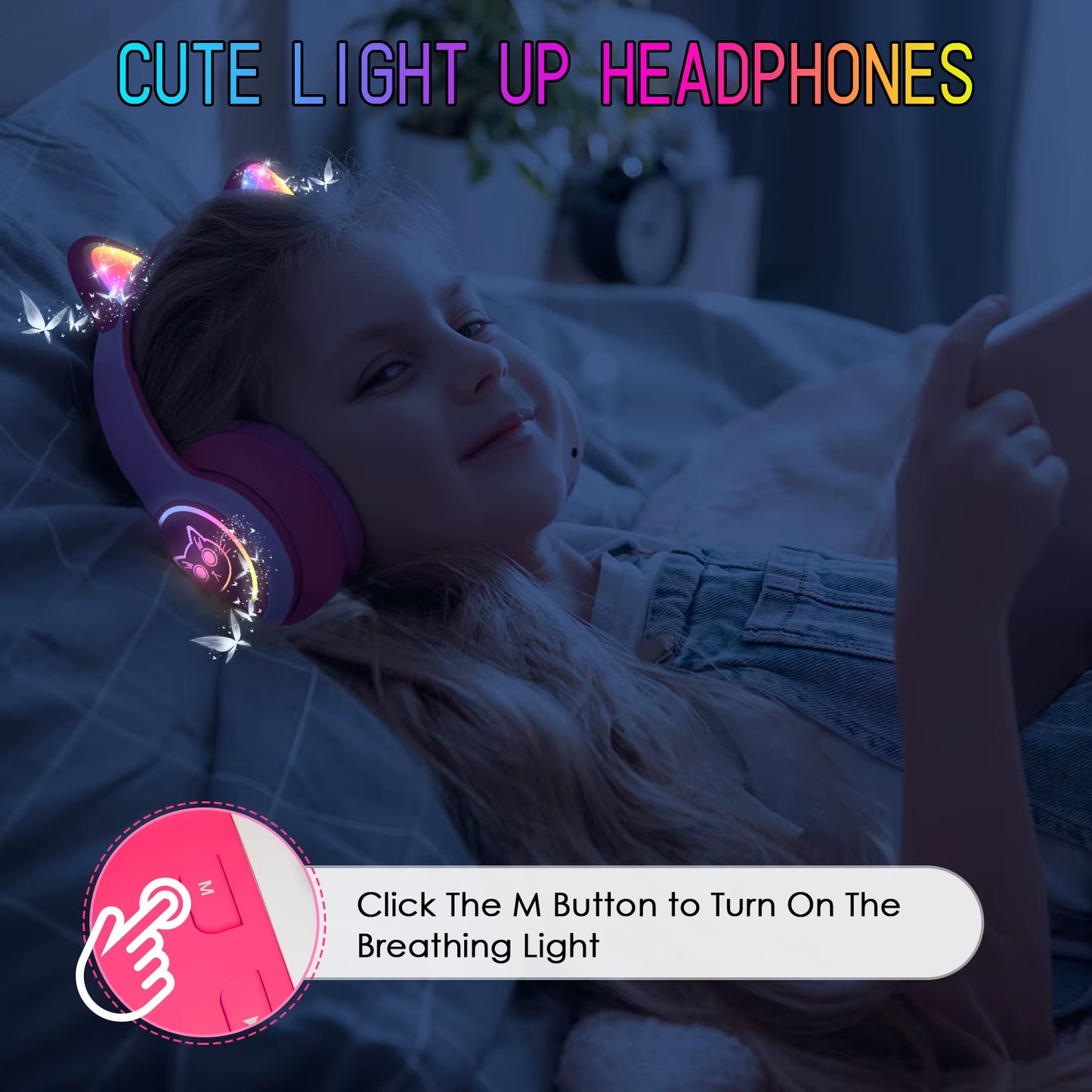 Eson Kids' Comfortable Ergonomic On-Ear Headphones Cute Light-Up Design with 1.5H Battery Life and LED Battery Indicator