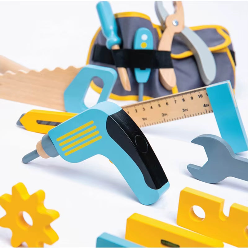68 Montessori Wooden Repairman Game Tools Boy Toy Simulation Chainsaw Wrench Repair Kits Role Play Educational Toys for Children