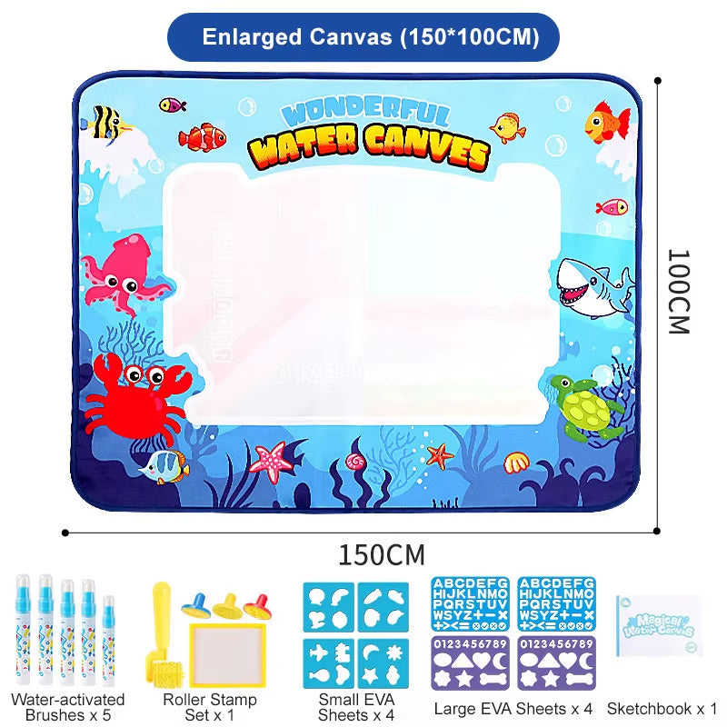 Kids Oversized Water Canvas Water Painting Magic Repeated Graffiti Painting Blanket Baby Toy Painting Cloth Crawling Mat