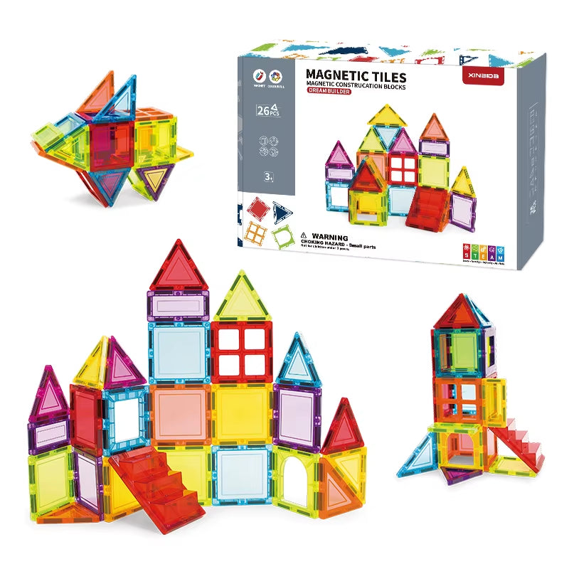 Toddler Kids Educational Toys 3D DIY Magnet Blocks Set Clear Magnetic Building Block Tiles for Children
