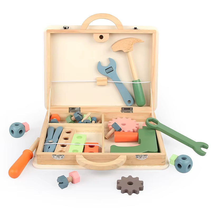 Kids Toys 2022 Wooden Educational Simulation Play House Repair Portable Tool Box Toy Set Children Pretend Diy Repair Box