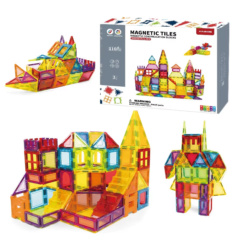 Toddler Kids Educational Toys 3D DIY Magnet Blocks Set Clear Magnetic Building Block Tiles for Children