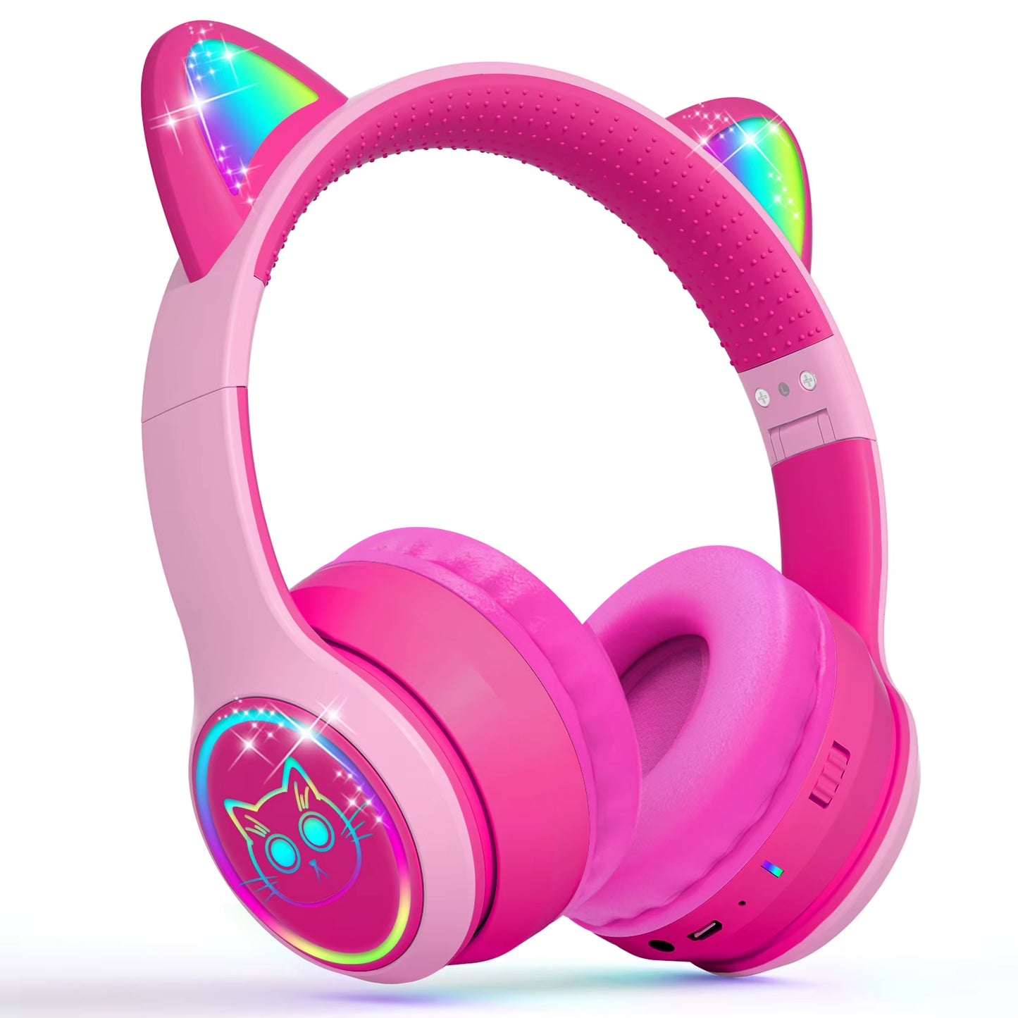 Eson Kids' Comfortable Ergonomic On-Ear Headphones Cute Light-Up Design with 1.5H Battery Life and LED Battery Indicator