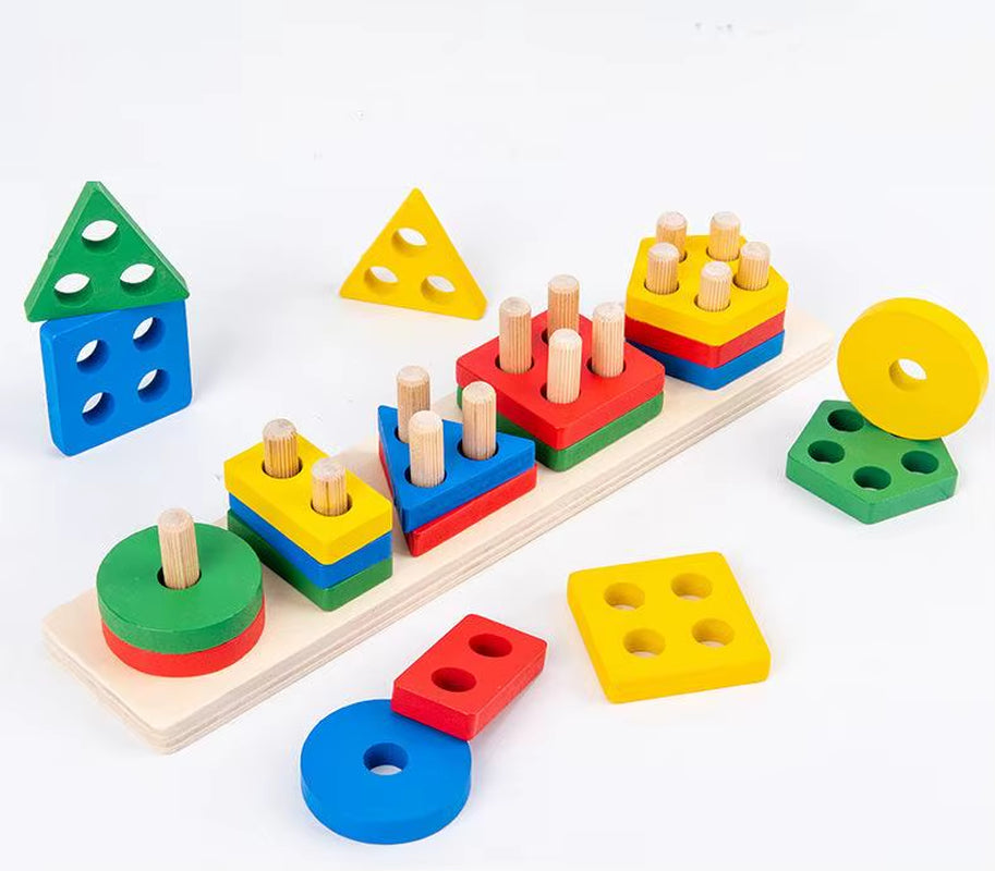 Montessori Educational Toys 1-3 Year Old Boys Girls Wooden Stacking Blocks Color Recognition Puzzles Quality PC Perfect Gift