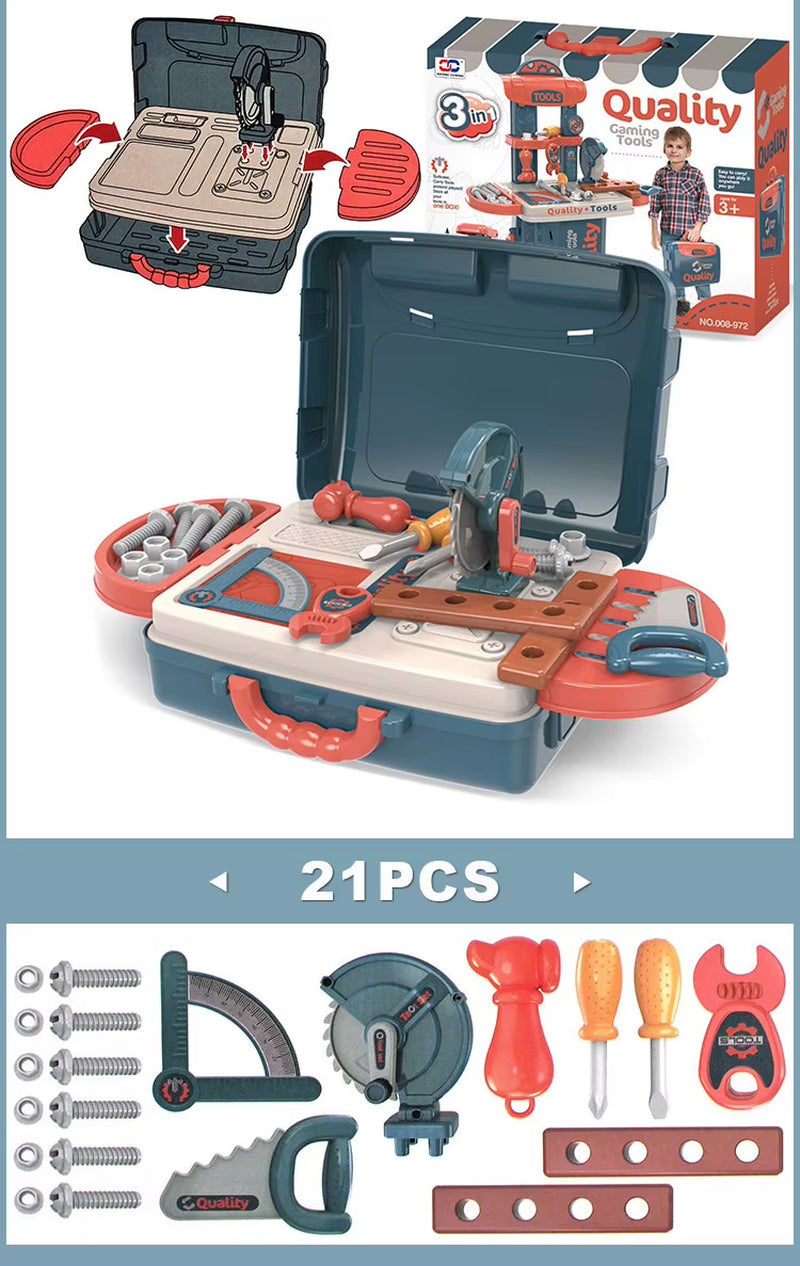 COMMIKI Kids Tool Kit Carry Case Pretend DIY Repair Toy Set Educational Handheld Toolbox for Boys and Girls