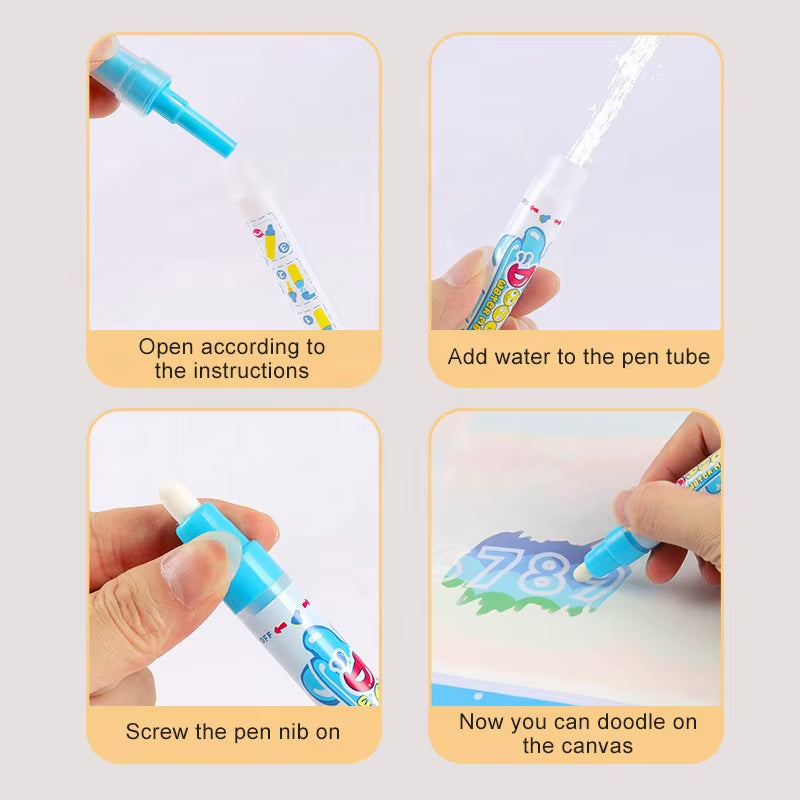 Kids Oversized Water Canvas Water Painting Magic Repeated Graffiti Painting Blanket Baby Toy Painting Cloth Crawling Mat