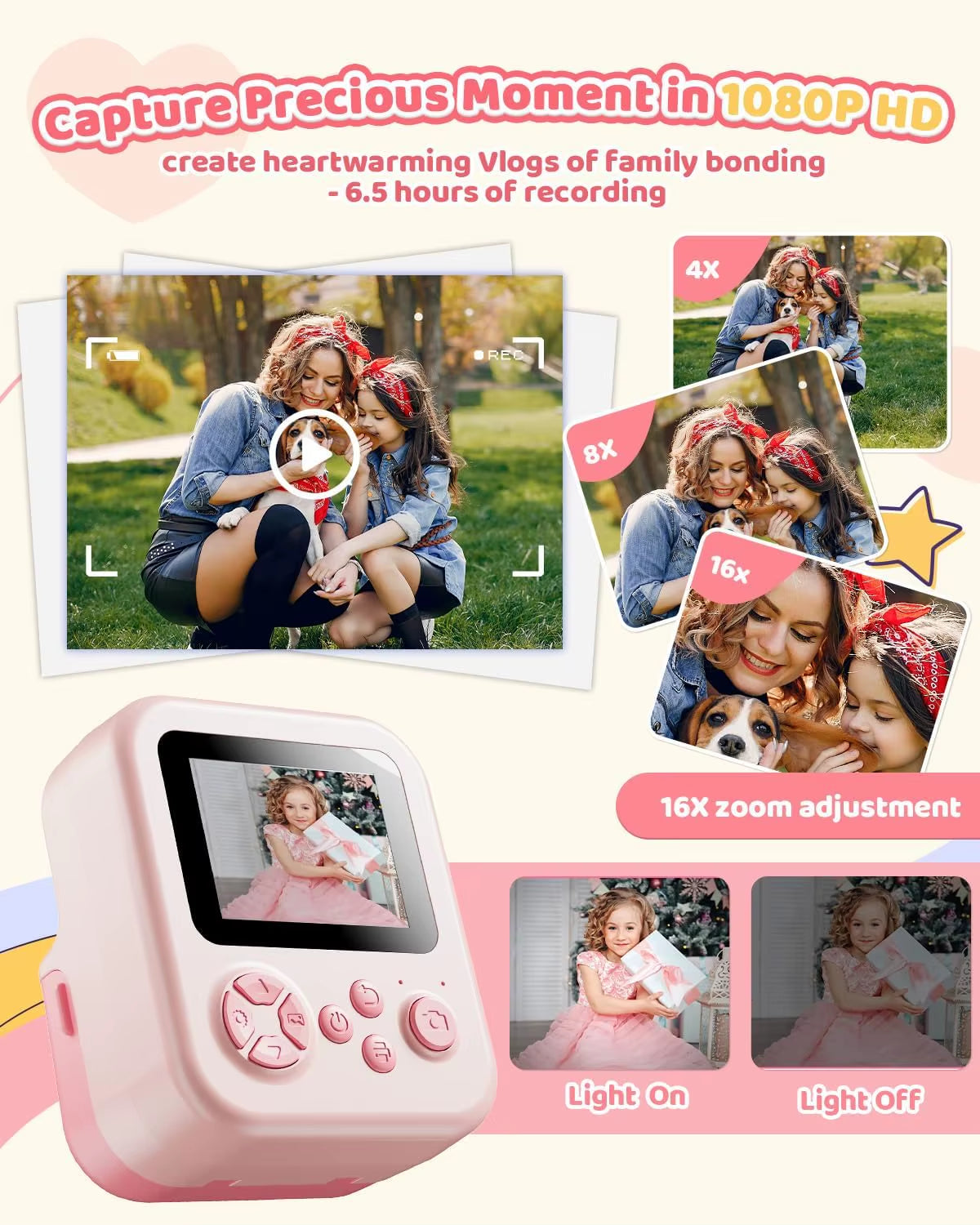 Phomemo P02 Kids Instant Print Camera 2.4' Screen HD Video 10X Zoom Selfie Printable Camera Children Print Toy Gift with Game