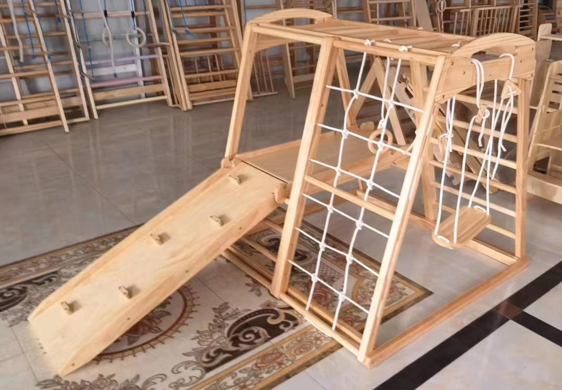 8 in 1 Wood Gym Children Kid Montessori Climbing Frame Kindergarten Indoor Toys Educational Wooden Climbing Play Set