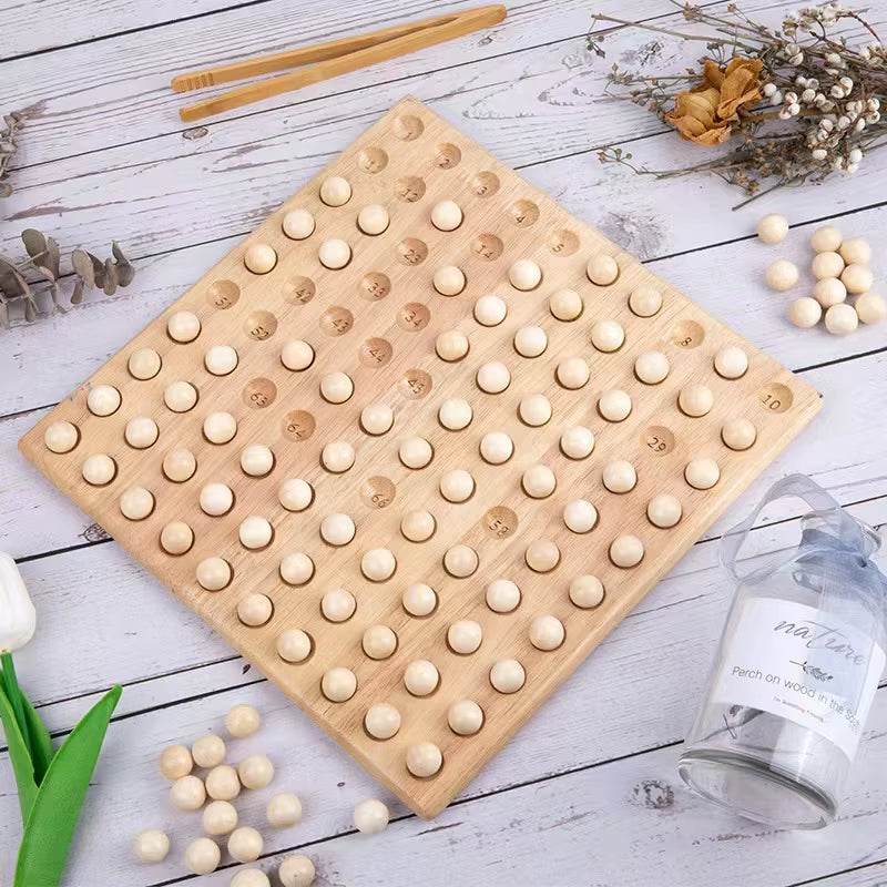 Wooden Montessori Math Board with Beads Kindergarten Children'S Early Education 1-100 Math Counting Toys