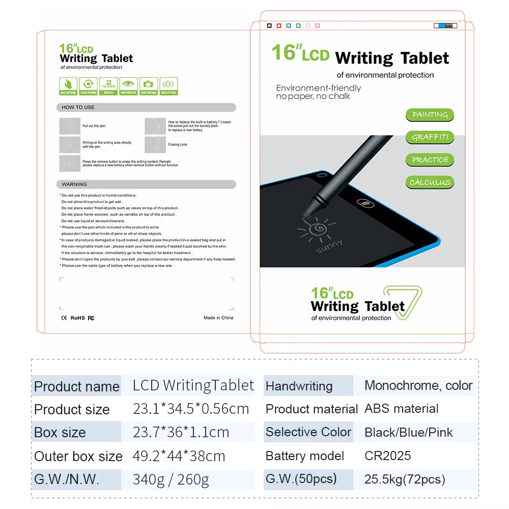 16 Inch Factory Direct Digital Slate for Toys for Kids Children Flexible Screen Drawing Board Writing Tablet for Children