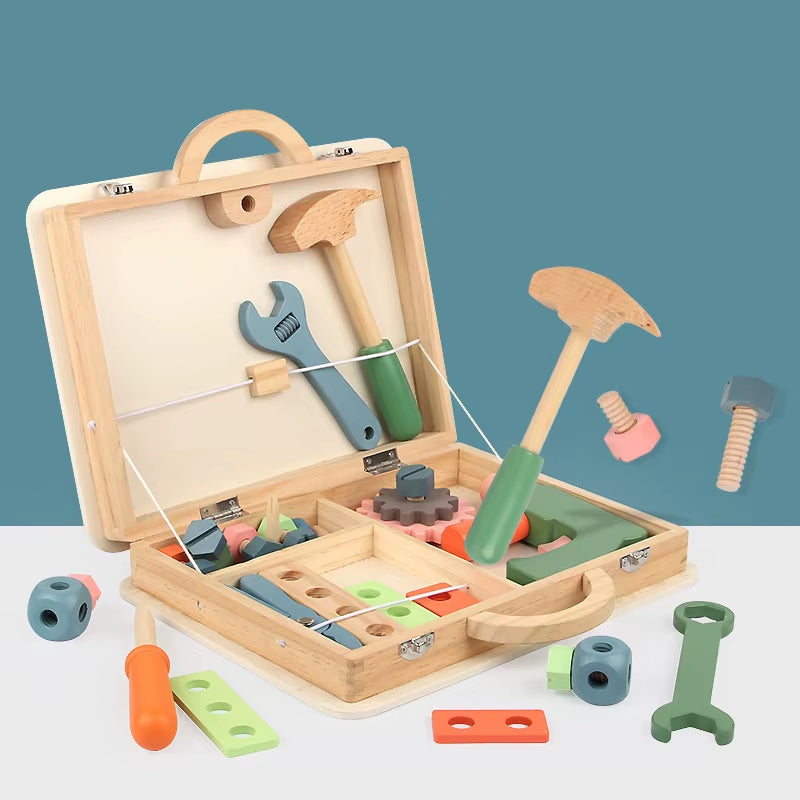 Kids Toys 2022 Wooden Educational Simulation Play House Repair Portable Tool Box Toy Set Children Pretend Diy Repair Box