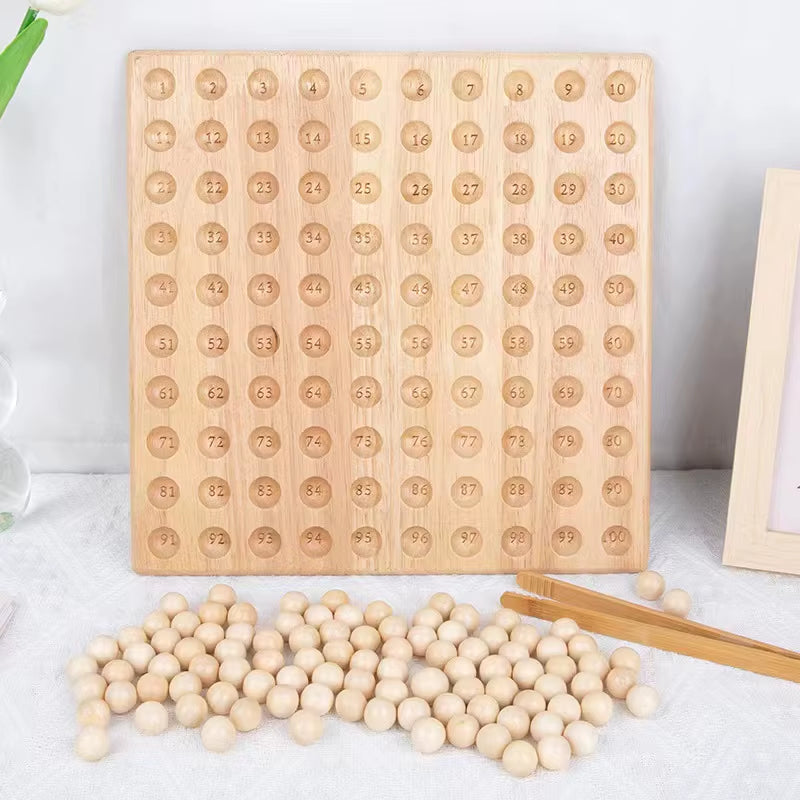 Wooden Montessori Math Board with Beads Kindergarten Children'S Early Education 1-100 Math Counting Toys