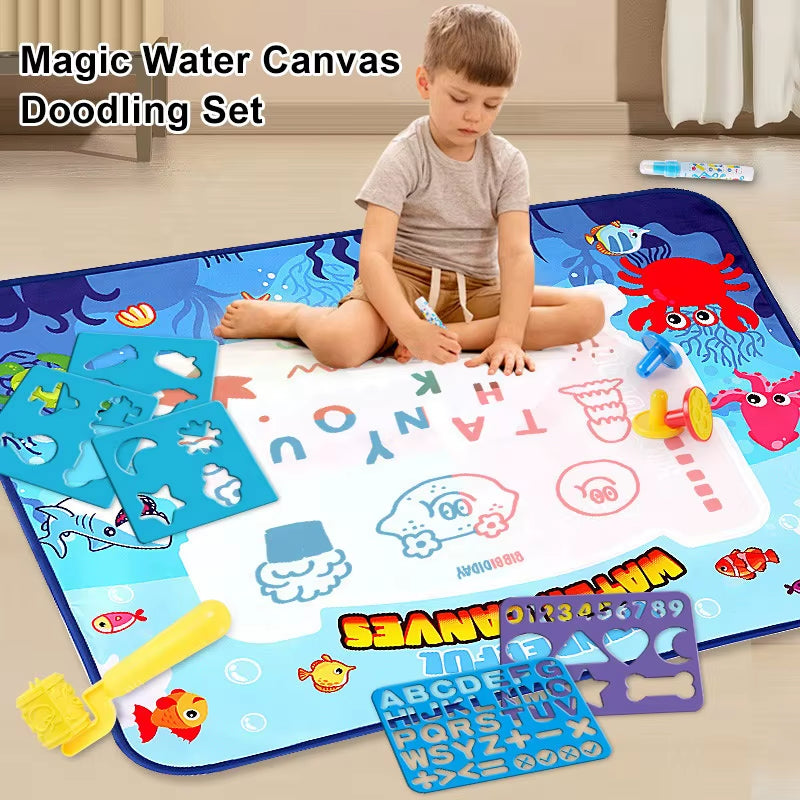 Kids Oversized Water Canvas Water Painting Magic Repeated Graffiti Painting Blanket Baby Toy Painting Cloth Crawling Mat