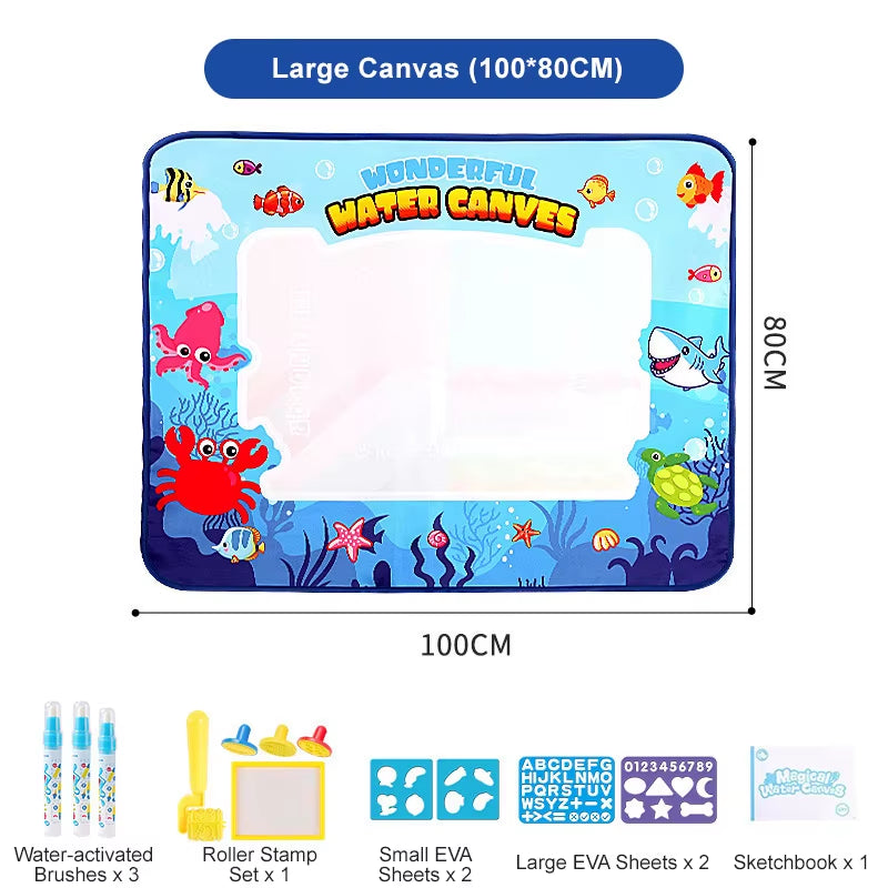Kids Oversized Water Canvas Water Painting Magic Repeated Graffiti Painting Blanket Baby Toy Painting Cloth Crawling Mat