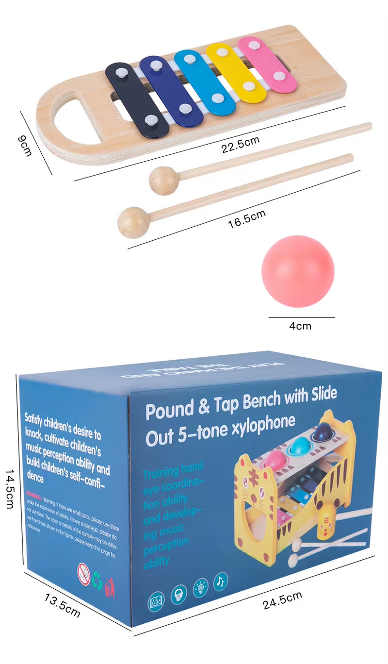 Kids Pound Xylophone Toddlers Wooden Early Educational Hammer and Musical Toys