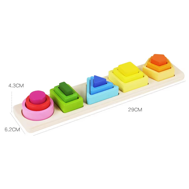 Montessori Educational Toys 1-3 Year Old Boys Girls Wooden Stacking Blocks Color Recognition Puzzles Quality PC Perfect Gift