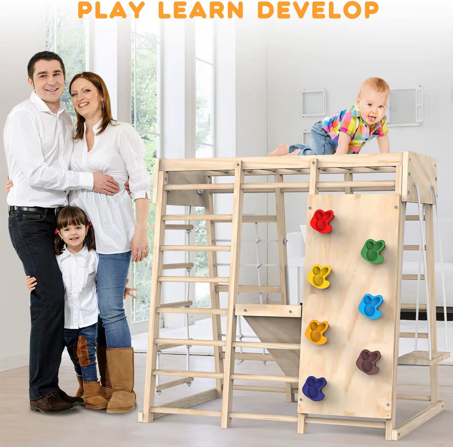 8 in 1 Wood Gym Children Kid Montessori Climbing Frame Kindergarten Indoor Toys Educational Wooden Climbing Play Set