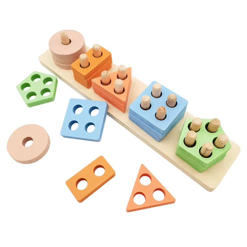 Montessori Educational Toys 1-3 Year Old Boys Girls Wooden Stacking Blocks Color Recognition Puzzles Quality PC Perfect Gift