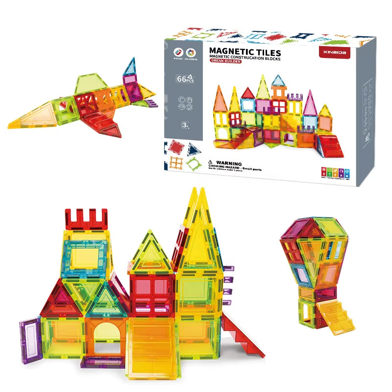 Toddler Kids Educational Toys 3D DIY Magnet Blocks Set Clear Magnetic Building Block Tiles for Children