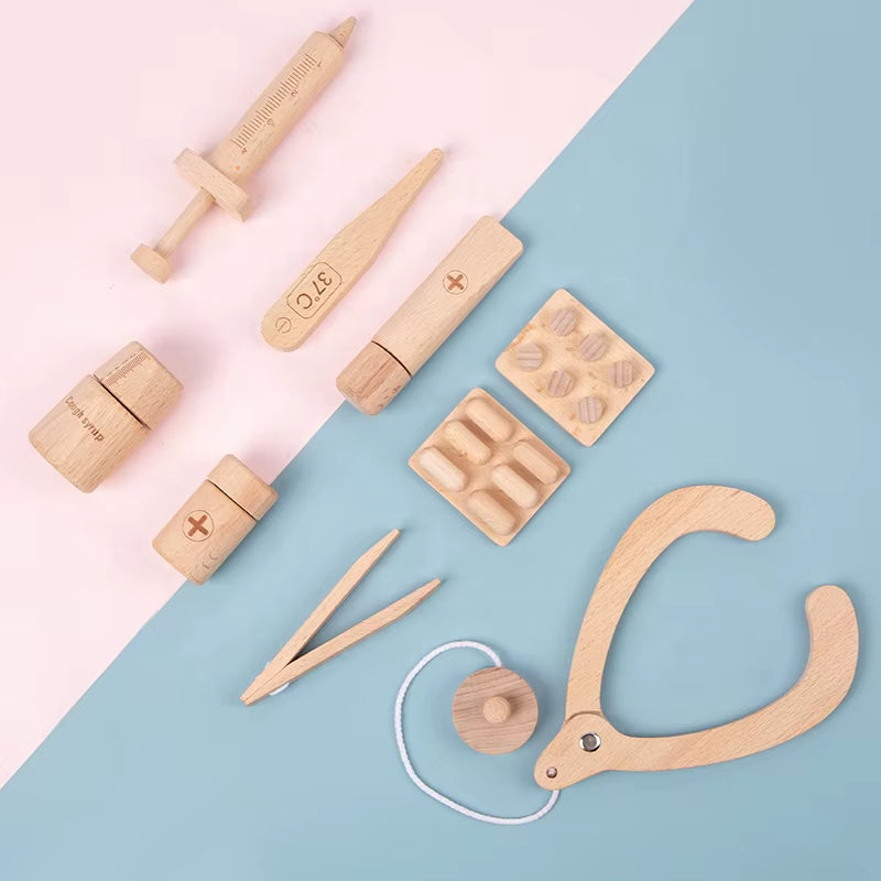 Montessori Children'S Cosmetic Toys Wooden Kids Doctors Tool Box Constructor Doctor Play Set for Kid Game Child Development Toys