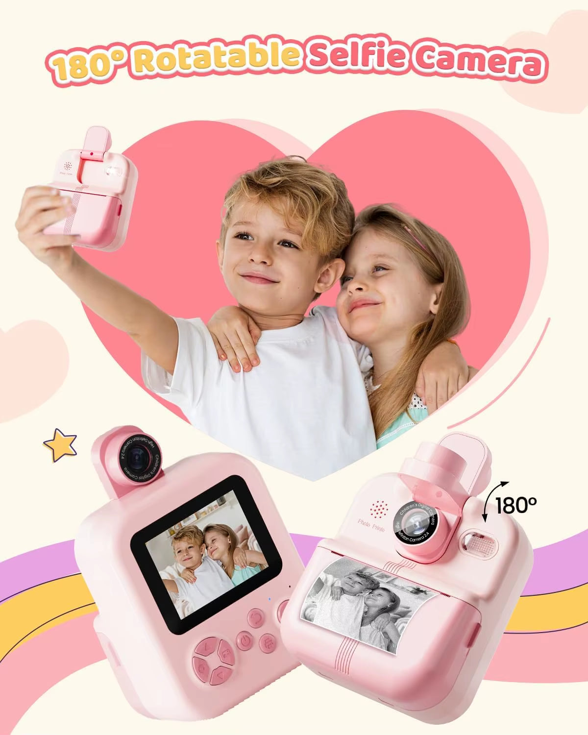 Phomemo P02 Kids Instant Print Camera 2.4' Screen HD Video 10X Zoom Selfie Printable Camera Children Print Toy Gift with Game