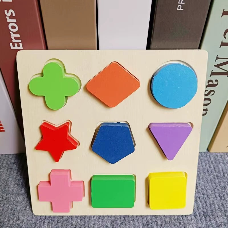 Children'S Geometric Puzzle Baby Cognitive Early Childhood Wooden Puzzle Matching Board Building Toys