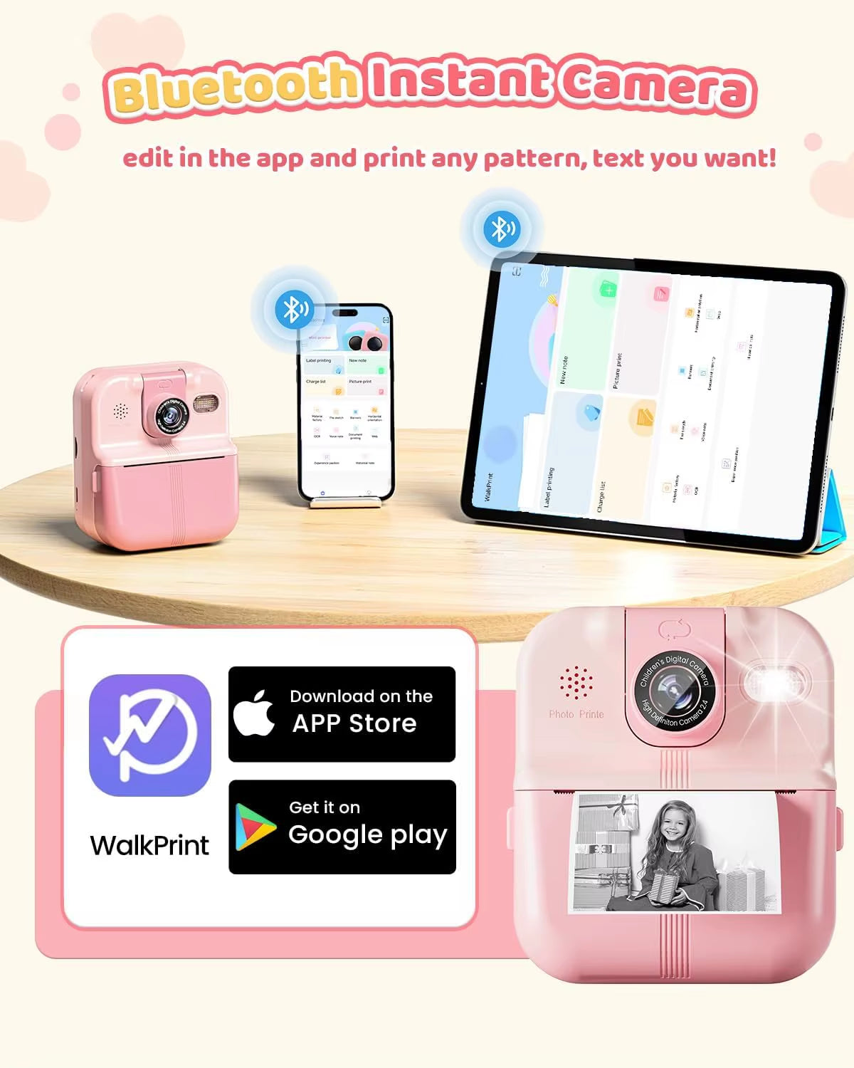 Phomemo P02 Kids Instant Print Camera 2.4' Screen HD Video 10X Zoom Selfie Printable Camera Children Print Toy Gift with Game