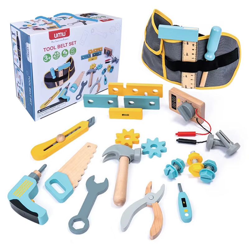 68 Montessori Wooden Repairman Game Tools Boy Toy Simulation Chainsaw Wrench Repair Kits Role Play Educational Toys for Children