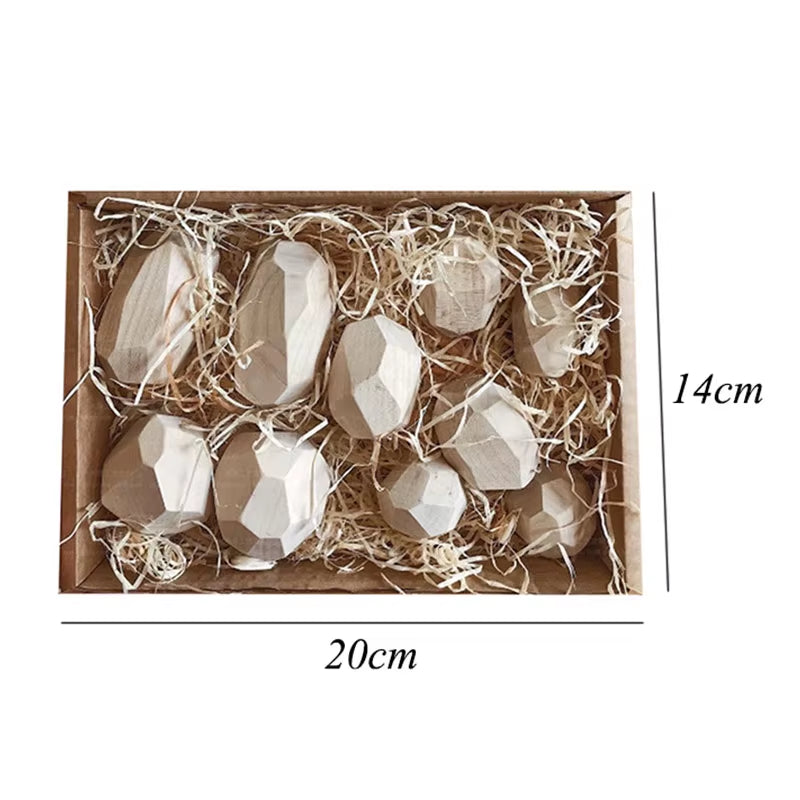 Wooden Toys Montessori Toy 16 Pcs Creative Wooden Stone Stacking Rainbow Game Balancing Building Blocks Wood Toy Gift