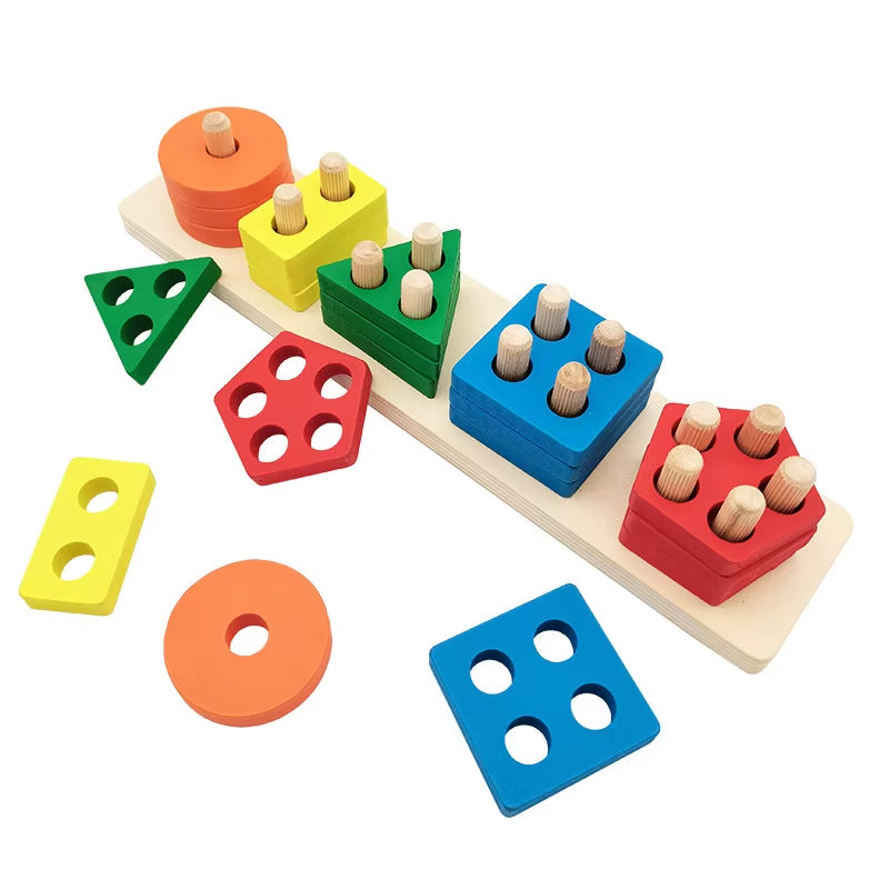 Montessori Educational Toys 1-3 Year Old Boys Girls Wooden Stacking Blocks Color Recognition Puzzles Quality PC Perfect Gift