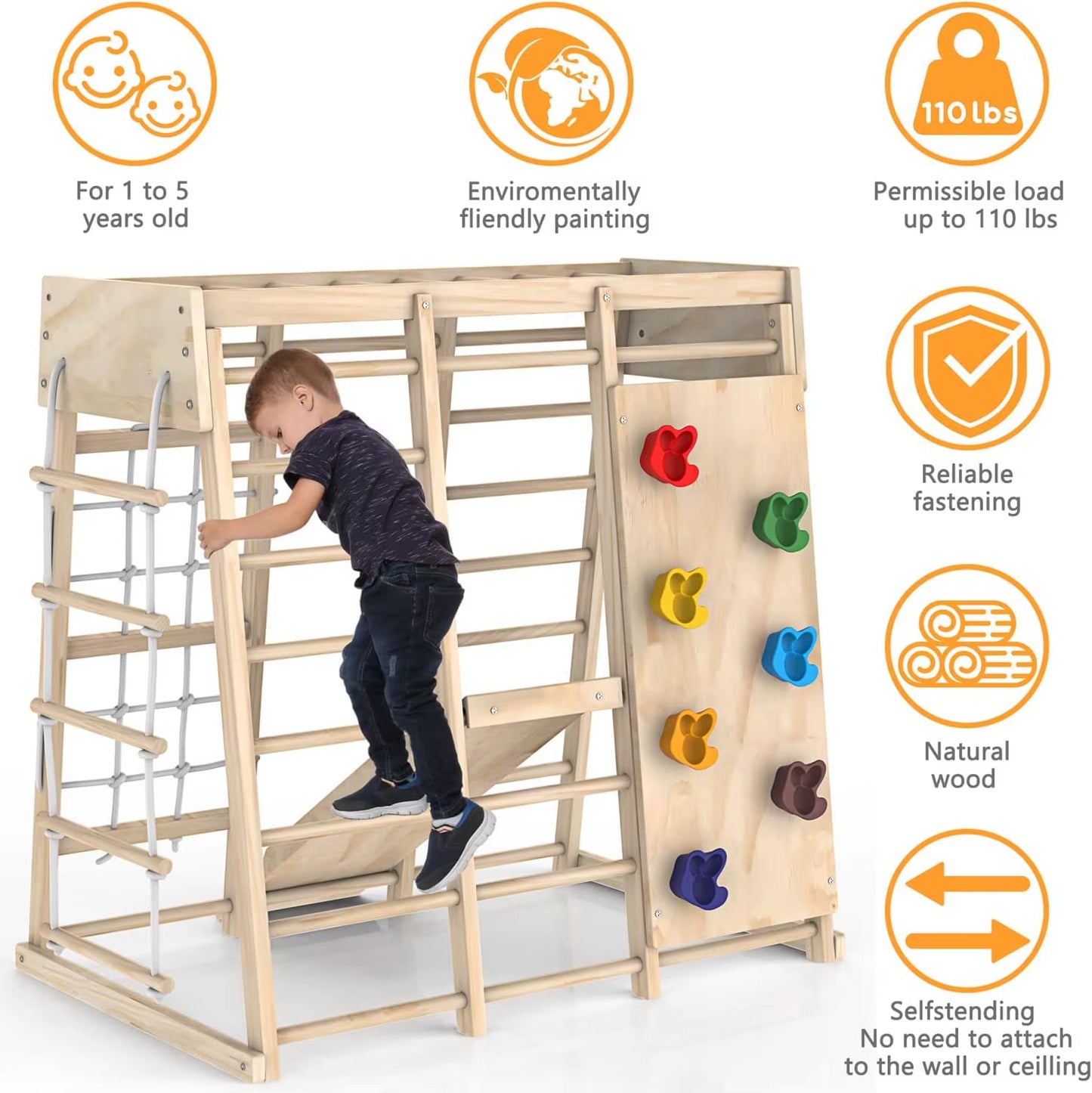 8 in 1 Wood Gym Children Kid Montessori Climbing Frame Kindergarten Indoor Toys Educational Wooden Climbing Play Set