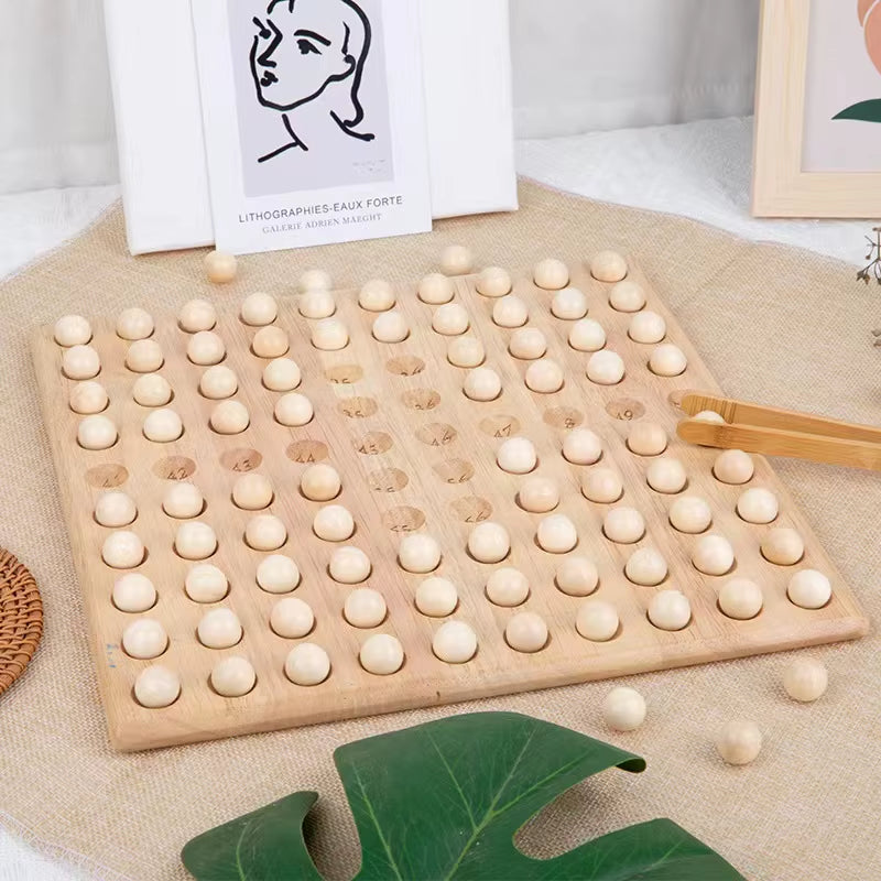 Wooden Montessori Math Board with Beads Kindergarten Children'S Early Education 1-100 Math Counting Toys