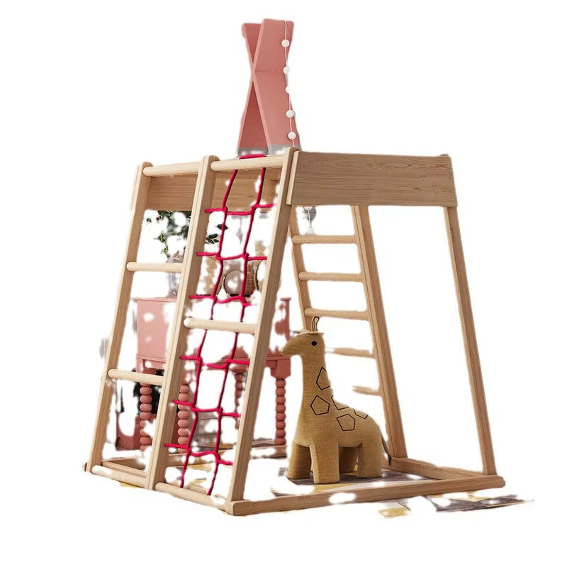 Baby Sense Training Equipment Children'S Solid Wood Climbing Frame Home Swing Ring Combination Frame Wooden Indoor Slide