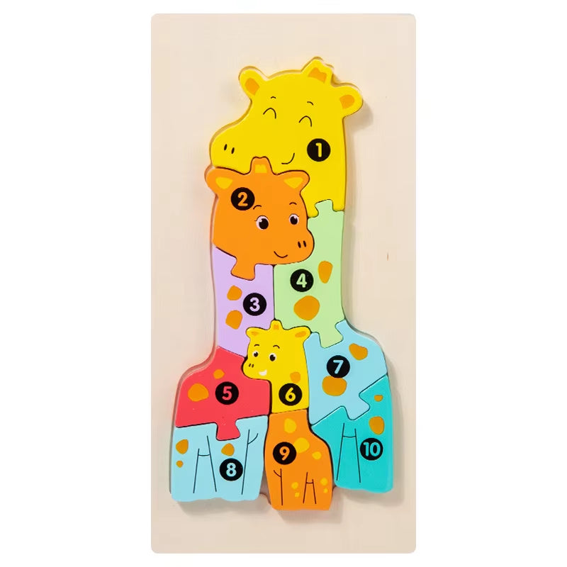 2024 Popular Funny Wooden 3D Puzzle Game Montessori Educational for Children Learning Jigsaw Wooden Animal Family Puzzle