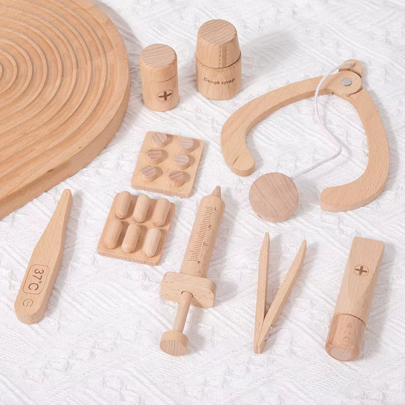 Montessori Children'S Cosmetic Toys Wooden Kids Doctors Tool Box Constructor Doctor Play Set for Kid Game Child Development Toys