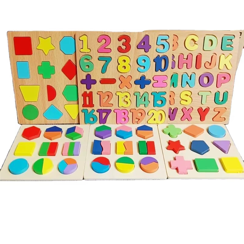 Children'S Geometric Puzzle Baby Cognitive Early Childhood Wooden Puzzle Matching Board Building Toys